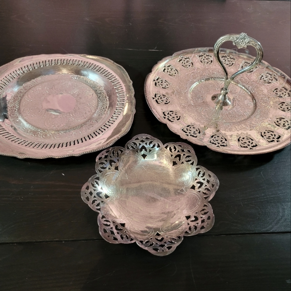 3 silver plated vintage dishes